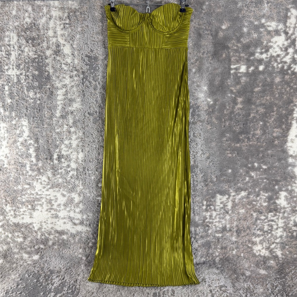 New Fortunate One Size M Pleated Bustier Strapless Maxi Dress Green Sleeveless